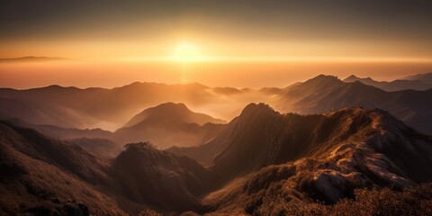 Naklejka premium sunset view over mountain , Generative AI