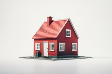 Small red decorative house on a white background. Generative AI