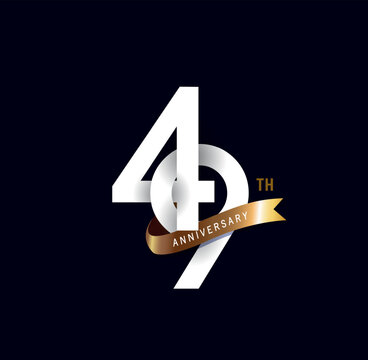 49 years anniversary vector number icon, birthday logo label, black and white with gold ribbon