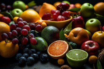 Naklejka na ściany i meble Background of assorted fruits. Generative AI
