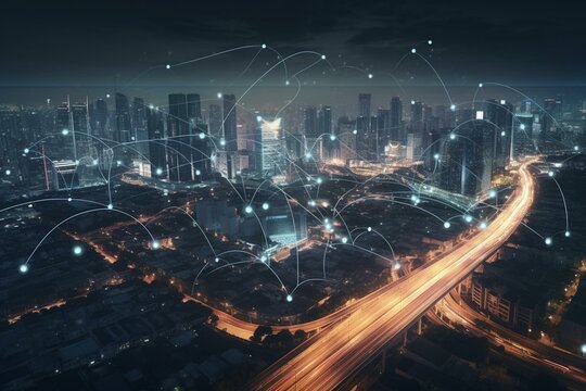 Innovative smart city network utilizing 5G wireless and intelligent connection system. Generative AI