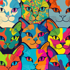 Naklejka premium Flat ornament in the form of cute multi-colored cats. For your design.