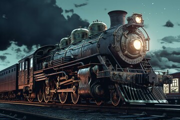 Comic book-style illustration of a steam train with transparent background. Generative AI