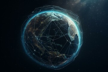 Digital globe with connected lines representing business technology. Generative AI