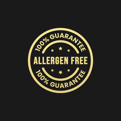 Allergen free stamp or Allergen free sign vector isolated in flat style. Allergen free stamp vector for product packaging design element. Allergen free sign for packaging design element.