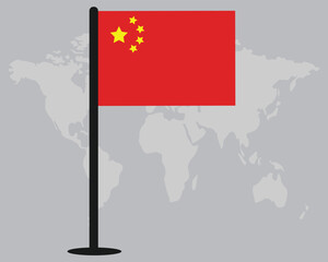 China flag with world map silhouette in background vector design.