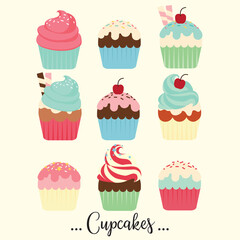 Set of cute  cupcakes