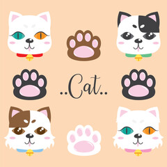 Cats face. Cute cat characters faces, Animals set
