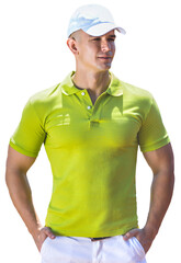 Young male tennis player posing