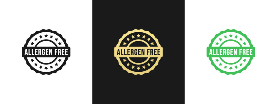 Allergen free label or Allergen free stamp vector isolated in flat style. Best Allergen free label vector for product packaging design element. Allergen free stamp for your product packaging design.