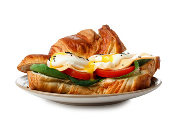 Plate with tasty eggs Benedict isolated on white background