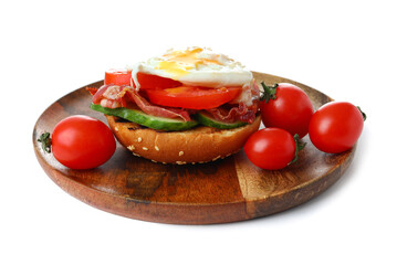 Plate with tasty egg Benedict isolated on white background