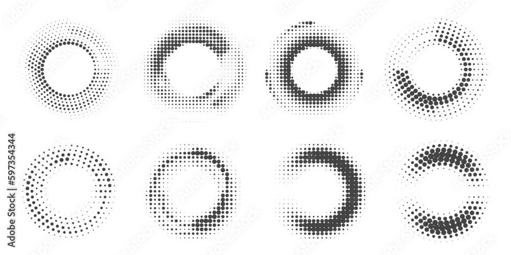 Poster dotted circle pattern. abstract halftone round. vector frame with random gradient gradation. grunge 