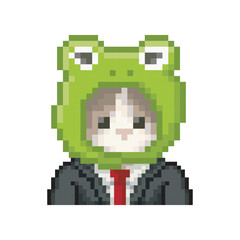 Fototapeta premium Cat in formal suit and frog hat, pixel art meme