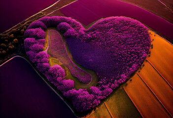 Aerial view of fileld in Form of Heart, - 597354351