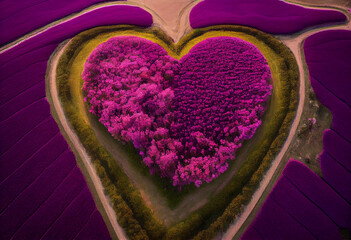 Aerial view of fileld in Form of Heart, - 597354363