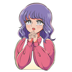 ファンシー80s少女まんがベクターイラスト・感激する女の子