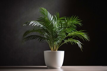 Decorative areca palm in a white pot on a table indoors. Generative AI