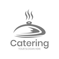 Catering vector logo badge. Cater service sign, outdoor dinner, restaurant business retro design with hand written modern calligraphy. Elegant lettering logotype, vintage style.