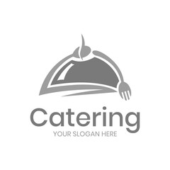 Catering vector logo badge. Cater service sign, outdoor dinner, restaurant business retro design with hand written modern calligraphy. Elegant lettering logotype, vintage style.