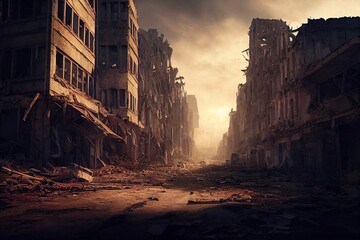 illustration post-apocalyptique d'une ville détruite après une catastrophe, vide et déserte 