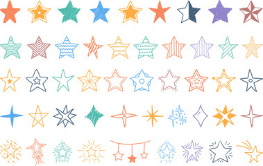 Set of colored hand drawn doodle stars