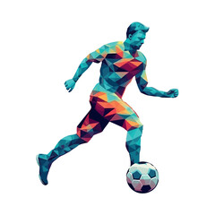 Fototapeta na wymiar Muscular man kicking soccer ball with success