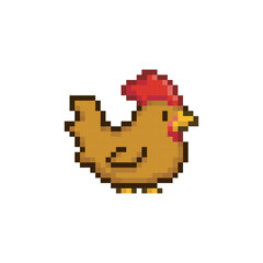 Chicken brown color , pixel art animal