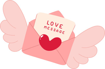 cute love letter mail love message with cupid wing cartoon drawing