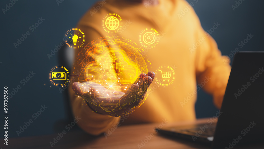 Aufkleber Ai technology, cloud computing. Digital transformation change management, internet of things. Technology bigdata and business process strategy, Financial management, smart industry.