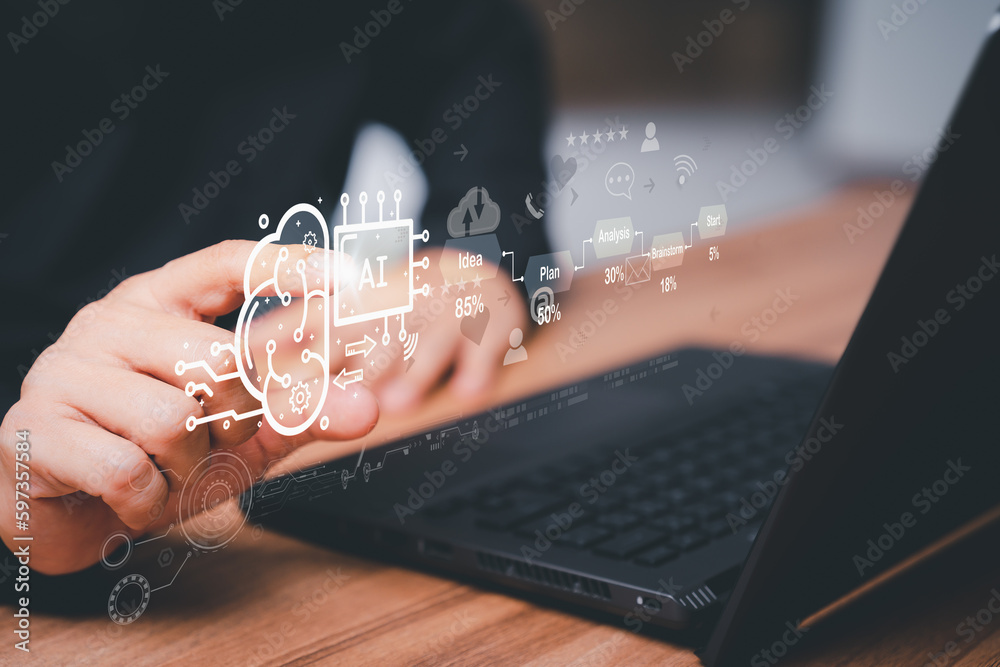 Aufkleber Ai technology, cloud computing. Digital transformation change management, internet of things. Technology bigdata and business process strategy, Financial management, smart industry.
