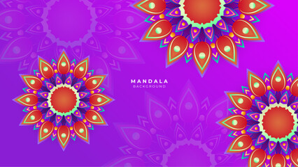 Floral mandala in colorful design with green background for ramadan kareem template design