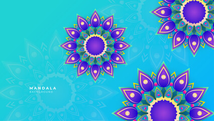 Floral mandala in colorful design with green background for ramadan kareem template design