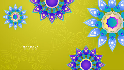 Diwali festival holiday design with paper cut style of Indian Rangoli. Purple color on yellow background. Vector illustration.