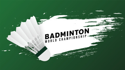 Shuttlecock on white line on green background badminton court indoor badminton sports wallpaper with copy space  ,  illustration Vector EPS 10 - obrazy, fototapety, plakaty