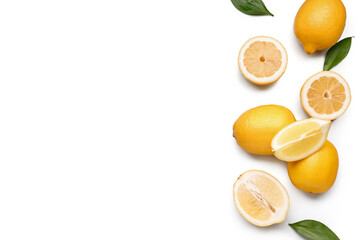 Composition with fresh lemons on grey background