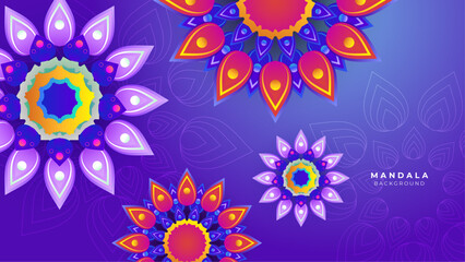 Floral mandala in colorful design with green background for ramadan kareem template design