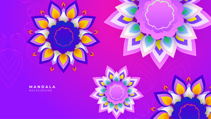 Fototapeta na wymiar Diwali festival holiday design with paper cut style of Indian Rangoli and flowers. Purple, violet colors on yellow background. Vector illustration.