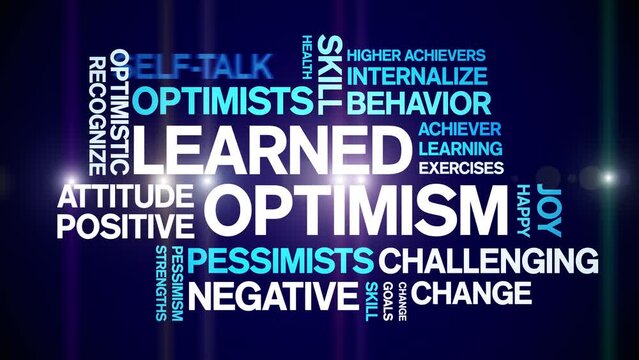 Learned Optimism animated tag word cloud;text design animation kinetic typography seamless loop.