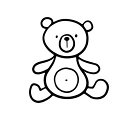 Cute bear toy sketch. Simple vector doodle outline illustration