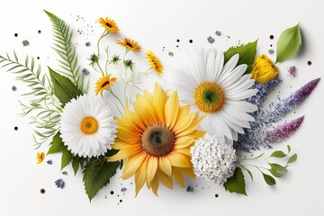 Bold and Beautiful of Summer Blooming Flowers, Illustartion Clipart, Isolated on White Background - Generative AI