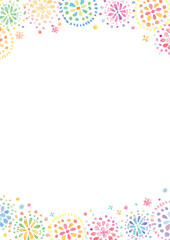 水彩手描きの花火が上下に並んだイラスト-縦型