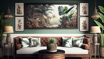 Tropical Vintage Living Room Mock Up Digital Art