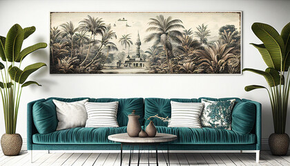 Tropical Vintage Living Room Mock Up Digital Art