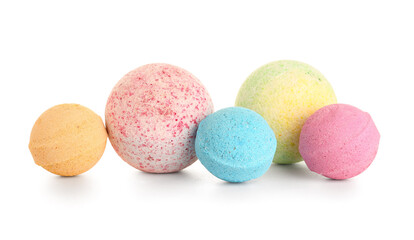 Colorful bath bombs on white background