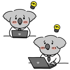 パソコンで仕事をするコアラの会社員