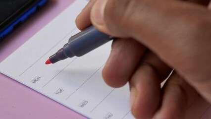 hand writing on a planner closeup