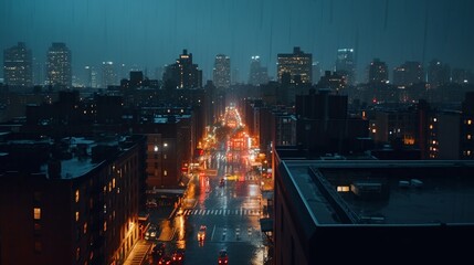 雨降る夜の都市のイメージ　generative ai