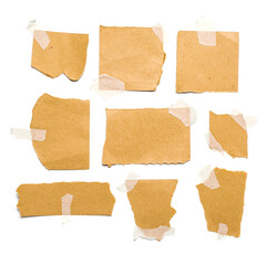 Attached pieces of torn paper sheets isolated on white background