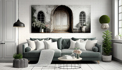 Loft style Living Room Mockup Digital Art 
